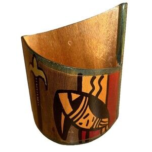 Vtg KAKADU Hand Painted Wall Pocket Letter Holder MidCentury Israeli Art Signed